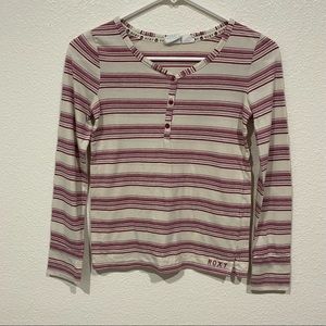 kids roxy logo purple & white stripe long sleeve t shirt top